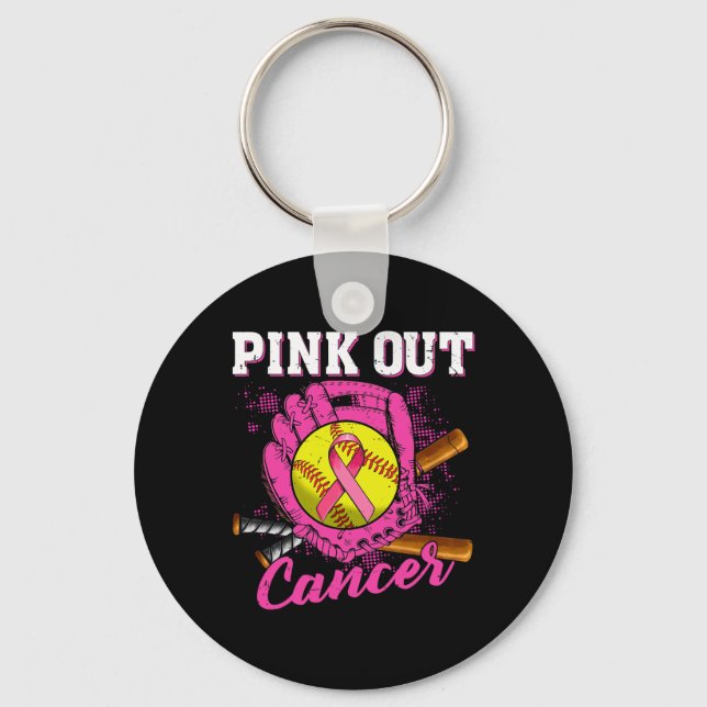 Strike Out Breast Cancer Awareness Softll Pink Wom Key Ring (Front)