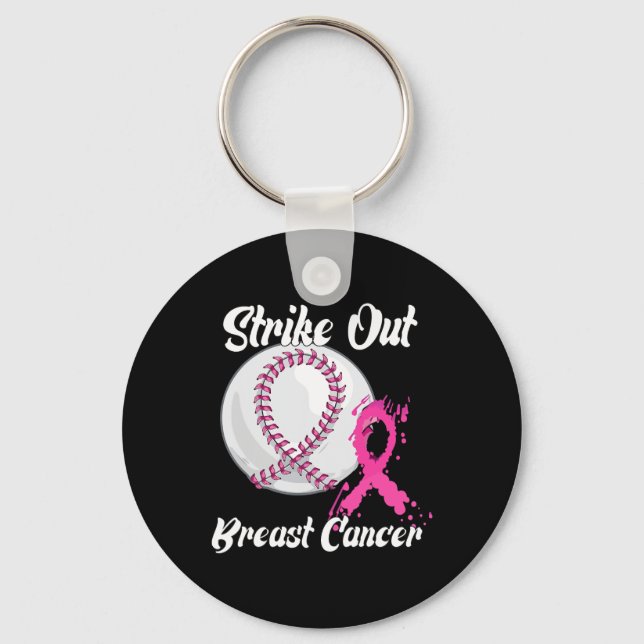 Strike Out Breast Cancer Baseball Fight Awareness  Key Ring (Front)