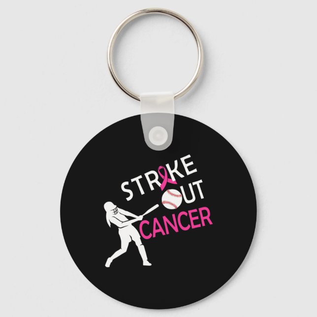 Strike Out Breast Cancer Baseball Fight Awareness  Key Ring (Front)