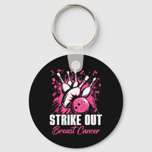 Strike Out Breast Cancer Bowling Pink Ribbon Women Key Ring