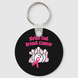 Strike Out Breast Cancer Bowling Ribbon Pink Key Ring