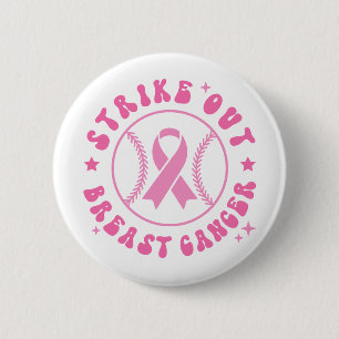 Strike Out Breast Cancer Pink Ribbon Awareness 6 Cm Round Badge