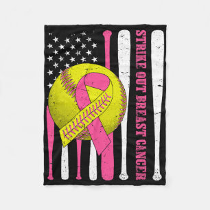 Strike Out Breast Cancer Softll American Flag Wome Fleece Blanket