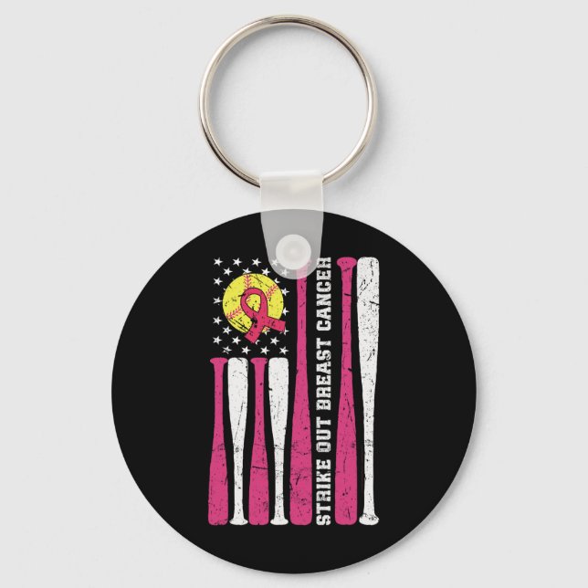 Strike Out Breast Cancer Softll Fight Awareness Me Key Ring (Front)
