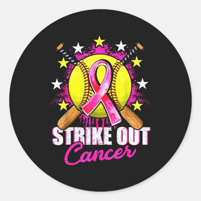Strike Out Breast Cancer Warrior Softball Nk Ribbo Classic Round Sticker (Front)