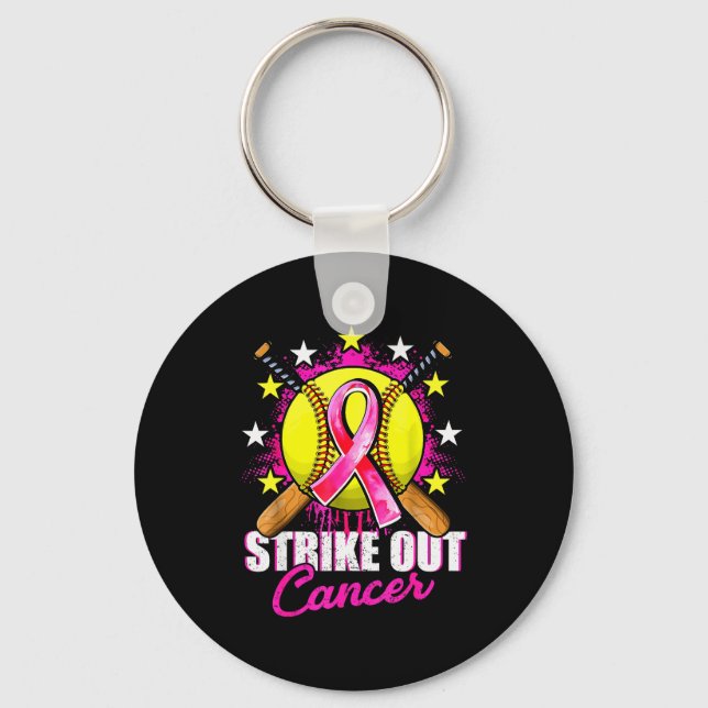 Strike Out Breast Cancer Warrior Softball Nk Ribbo Key Ring (Front)