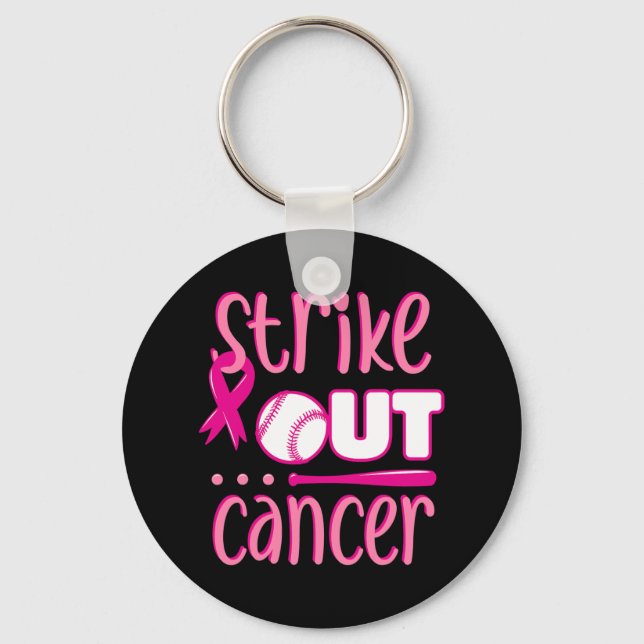 Strike Out Cancer Softball Ball Mammogram Pink Rib Key Ring (Front)