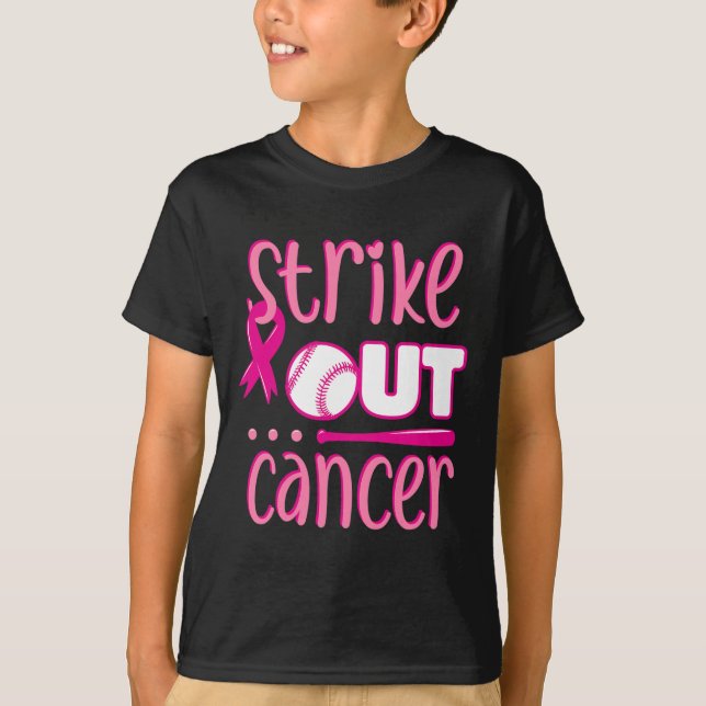 Strike Out Cancer Softball Ball Mammogram Pink Rib T-Shirt (Front)
