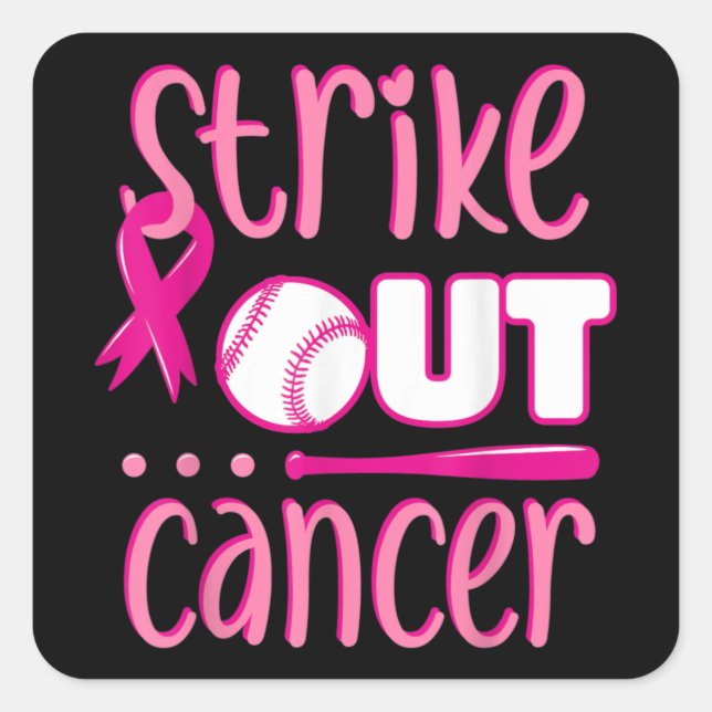 Strike Out Cancer Softball Ball Mammogram Pink Square Sticker (Front)
