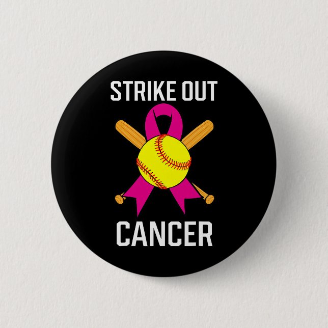 Strike Out Cancer Softball Ball Pink Ribbon Game C 6 Cm Round Badge (Front)