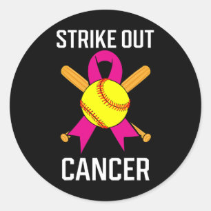Strike Out Cancer Softball Ball Pink Ribbon Game C Classic Round Sticker