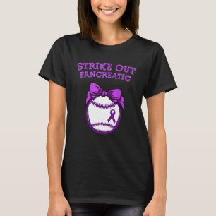 Strike Out Pancreatic Baseball Fans Purple Tie Bow T-Shirt