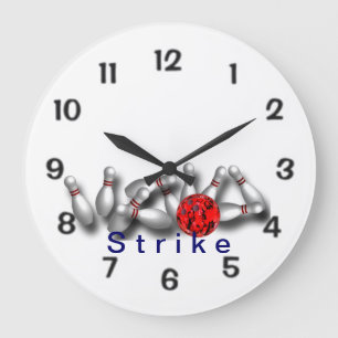 Strike Red Ball Bowling Large Clock