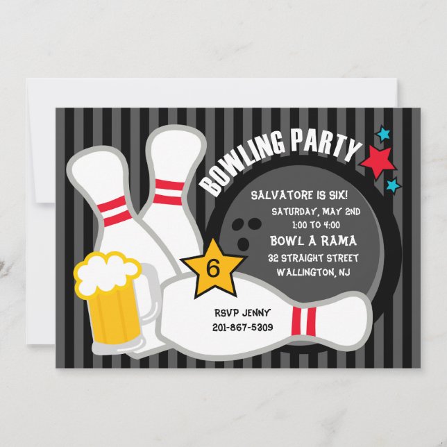 Strike some Fun Bowling Birthday Party Invitation (Front)