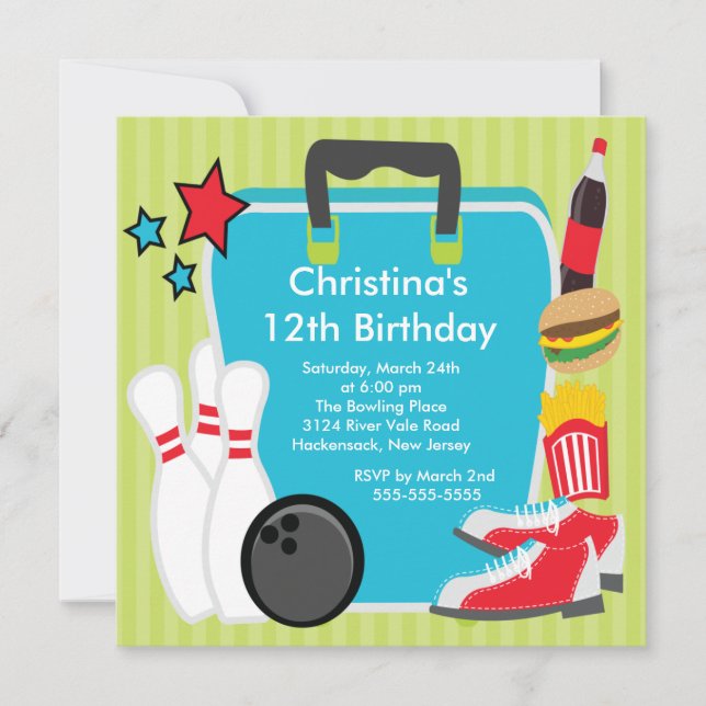 Strike up Fun Bowling Birthday Party Invitation (Front)