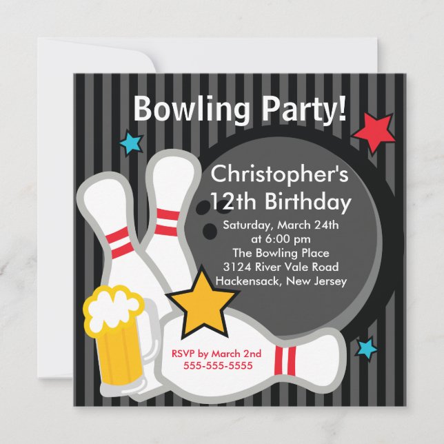 Strike up Fun Bowling Birthday Party Invitation (Front)