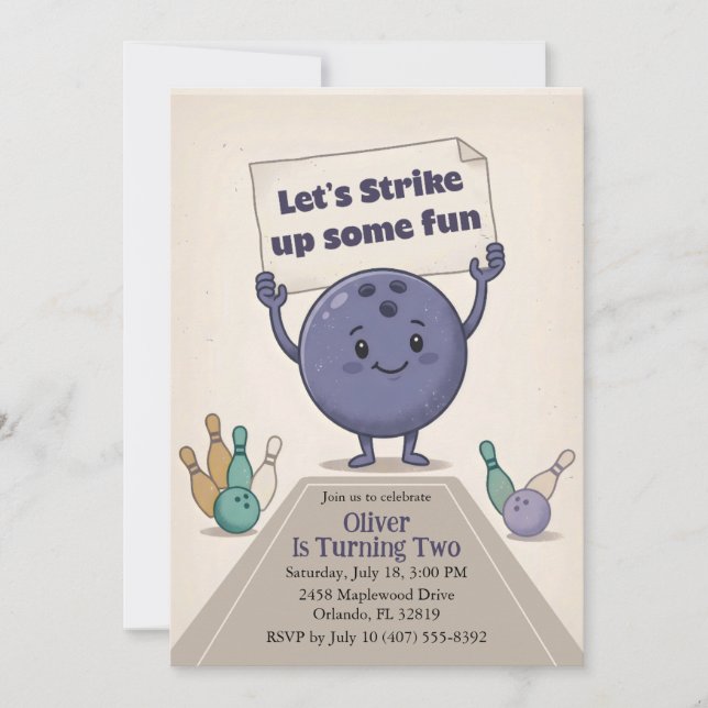 Strike Up Some Fun Bowling Party Boy 2nd Birthday Invitation (Front)