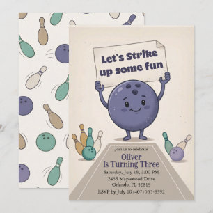Strike Up Some Fun Bowling Party Boy 3rd Birthday Invitation