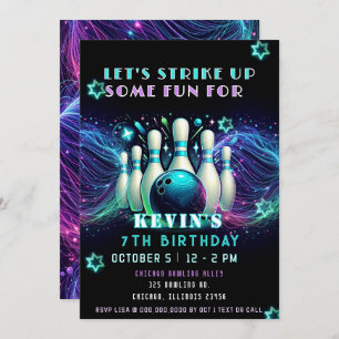Strike Up Some Fun Neon Glow Bowling Birthday Invitation