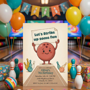 Strike Up Some Fun Party Bowling Boy 7th Birthday Invitation