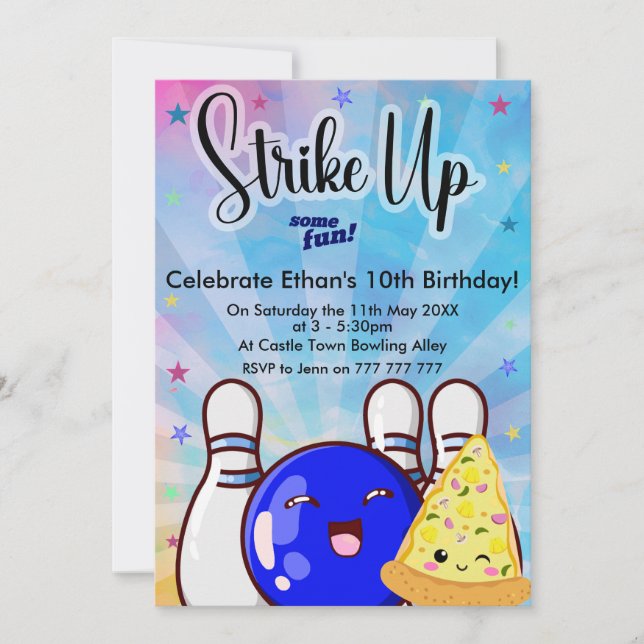 Strike Up Some Fun, Tie Dye Boys Bowling Party Invitation (Front)