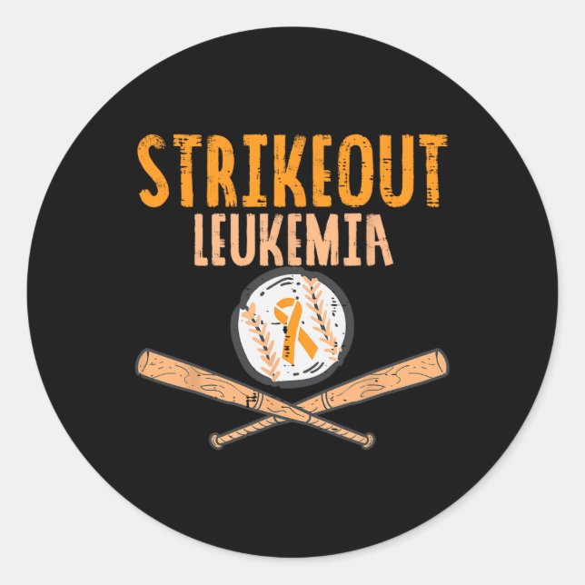 Strikeout Leukaemia Bysebyll Orange Ribbon Cancer  Classic Round Sticker (Front)