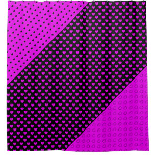Striking Black And Pink Shower Curtain With Hearts
