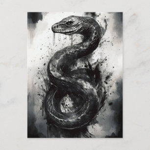 Striking Black and White Snake Art Postcard – Wild