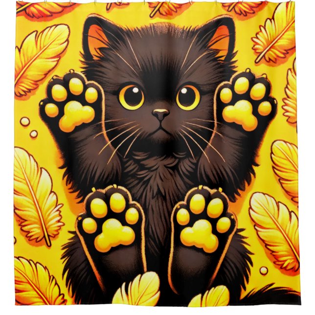 Striking Black Cat Illustration Shower Curtain (Front)