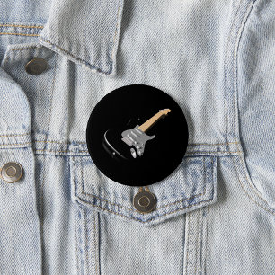 Striking Black Electric Guitar Musical Instrument  7.5 Cm Round Badge
