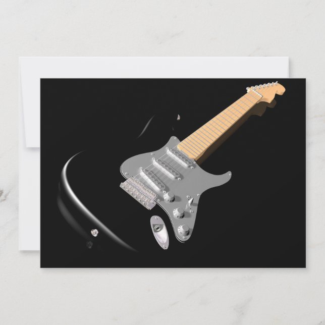 Striking Black Electric Guitar Musical Instrument  Invitation (Front)