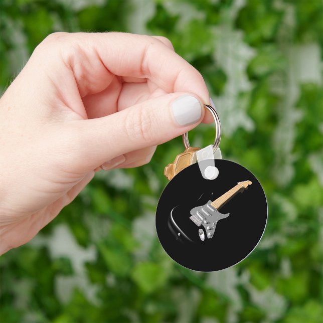 Striking Black Electric Guitar Musical Instrument  Key Ring (Creator Uploaded)