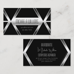 Striking Black Geometric Modern Silver Eye Catcher Business Card