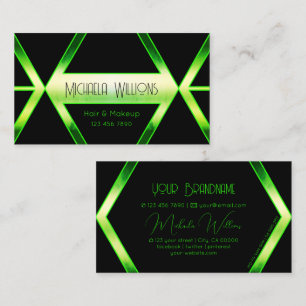 Striking Black Geometric Shimmery Green Stylish Business Card
