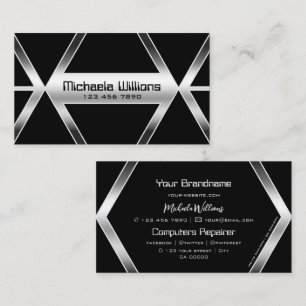 Striking Black Geometric Shimmery Silver Stylish Business Card