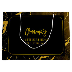 Striking Black & Gold Marble Sweet 16 Birthday Large Gift Bag