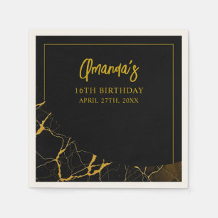 Striking Black & Gold Marble Sweet 16 Birthday Napkin