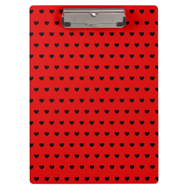 Striking Black Hearts Polka Dot Pattern On Red Clipboard (Front)