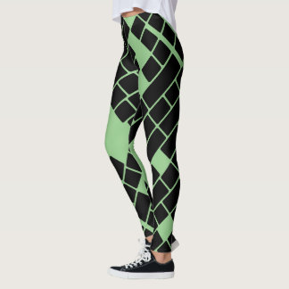 Striking Black Rectangles on Green Leggings