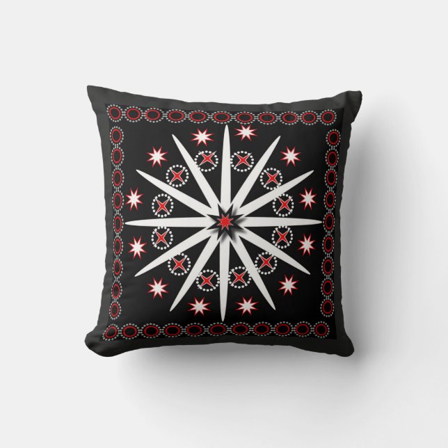 Striking black red grey and white patterned   cushion (Front)