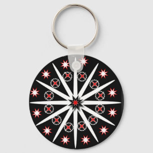 Striking black red grey and white patterned key ring