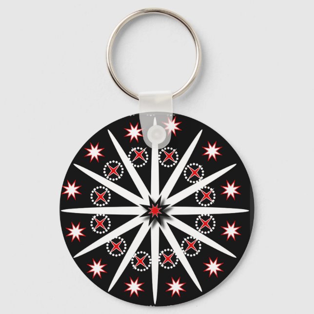 Striking black red grey and white patterned     key ring (Front)