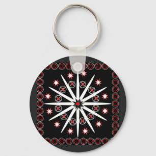 Striking black red grey and white patterned     key ring