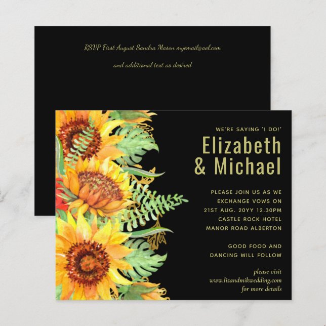 Striking Black with Sunflowers Wedding Budget (Front/Back)