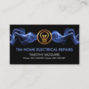 Striking Blue Electric Lightning Wave Electrician Business Card