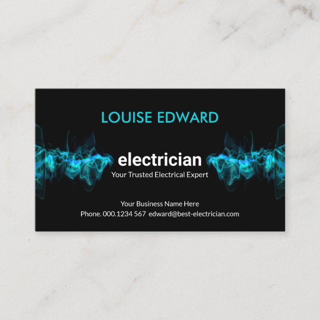 Striking Blue Electrical Lightning Electrician Business Card (Front)