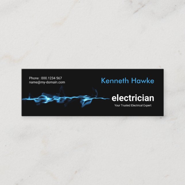 Striking Blue Electrical Lightning Electrician Mini Business Card (Front)