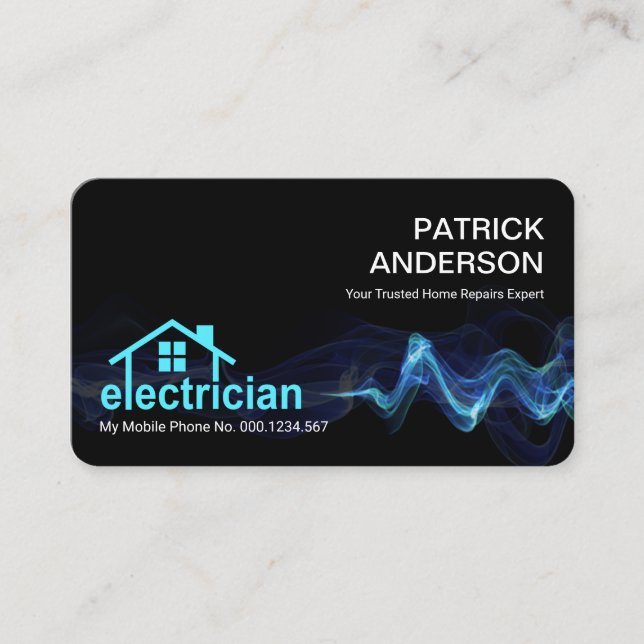Striking Blue Lightning Home Repairs Business Card (Front)