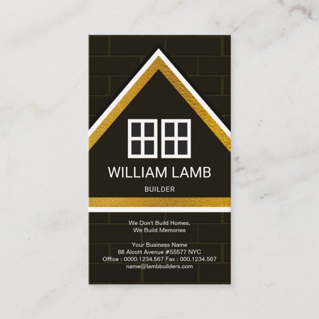 Striking Brick Wall Gold Home Builder Construction Business Card (Front)