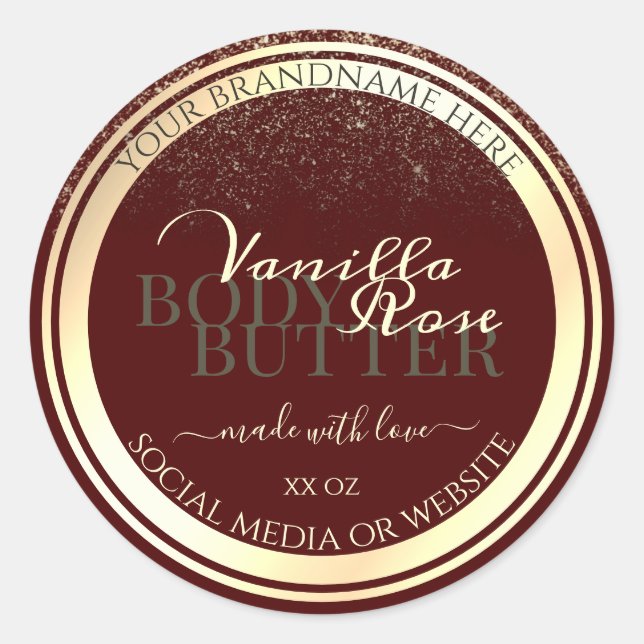 Striking Burgundy & Gold Product Packaging Labels (Front)